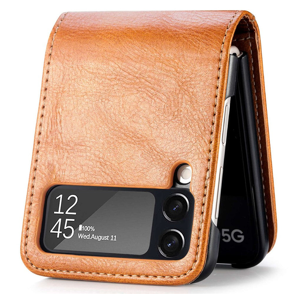 For Samsung Galaxy Z Flip4 5G Portable Wallet Phone Case PU Leather Coated Hard PC Cover Folding Phone Shell
