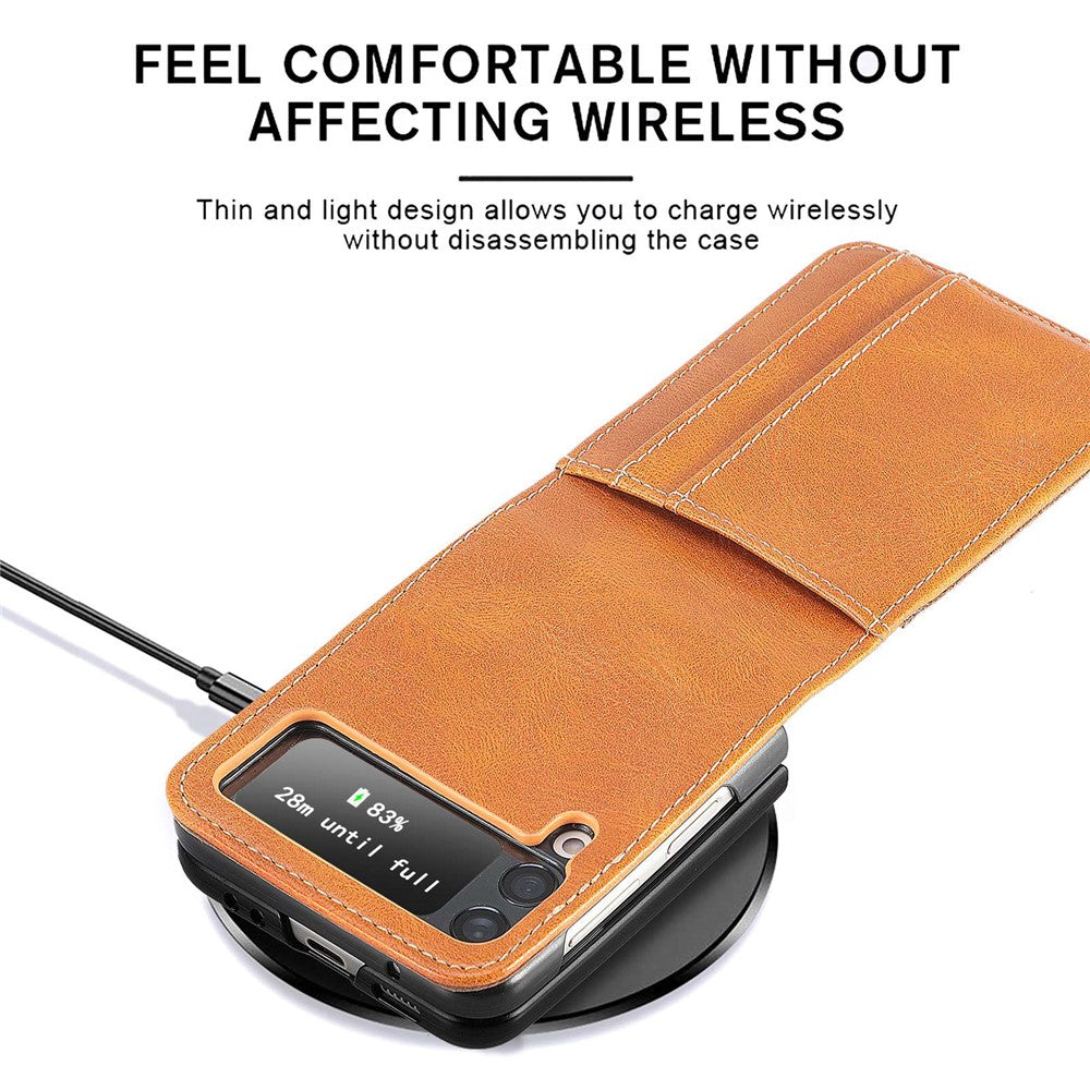 For Samsung Galaxy Z Flip4 5G Portable Wallet Phone Case PU Leather Coated Hard PC Cover Folding Phone Shell