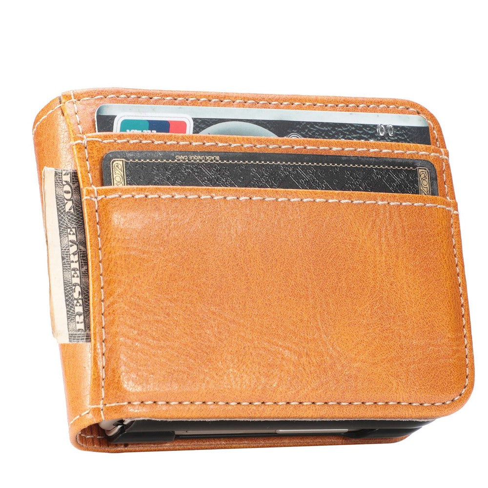 For Samsung Galaxy Z Flip4 5G Portable Wallet Phone Case PU Leather Coated Hard PC Cover Folding Phone Shell