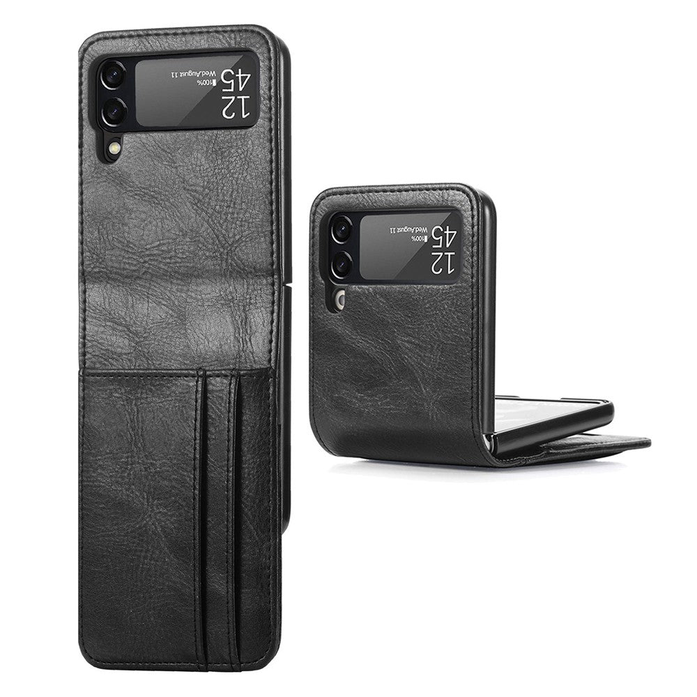 For Samsung Galaxy Z Flip4 5G Portable Wallet Phone Case PU Leather Coated Hard PC Cover Folding Phone Shell