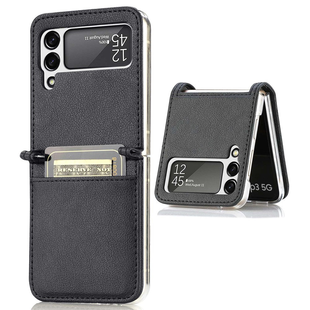 For Samsung Galaxy Z Flip4 5G Card Slot Design Ultra Thin Lychee Texture PU Leather Coating PC Protective Cover