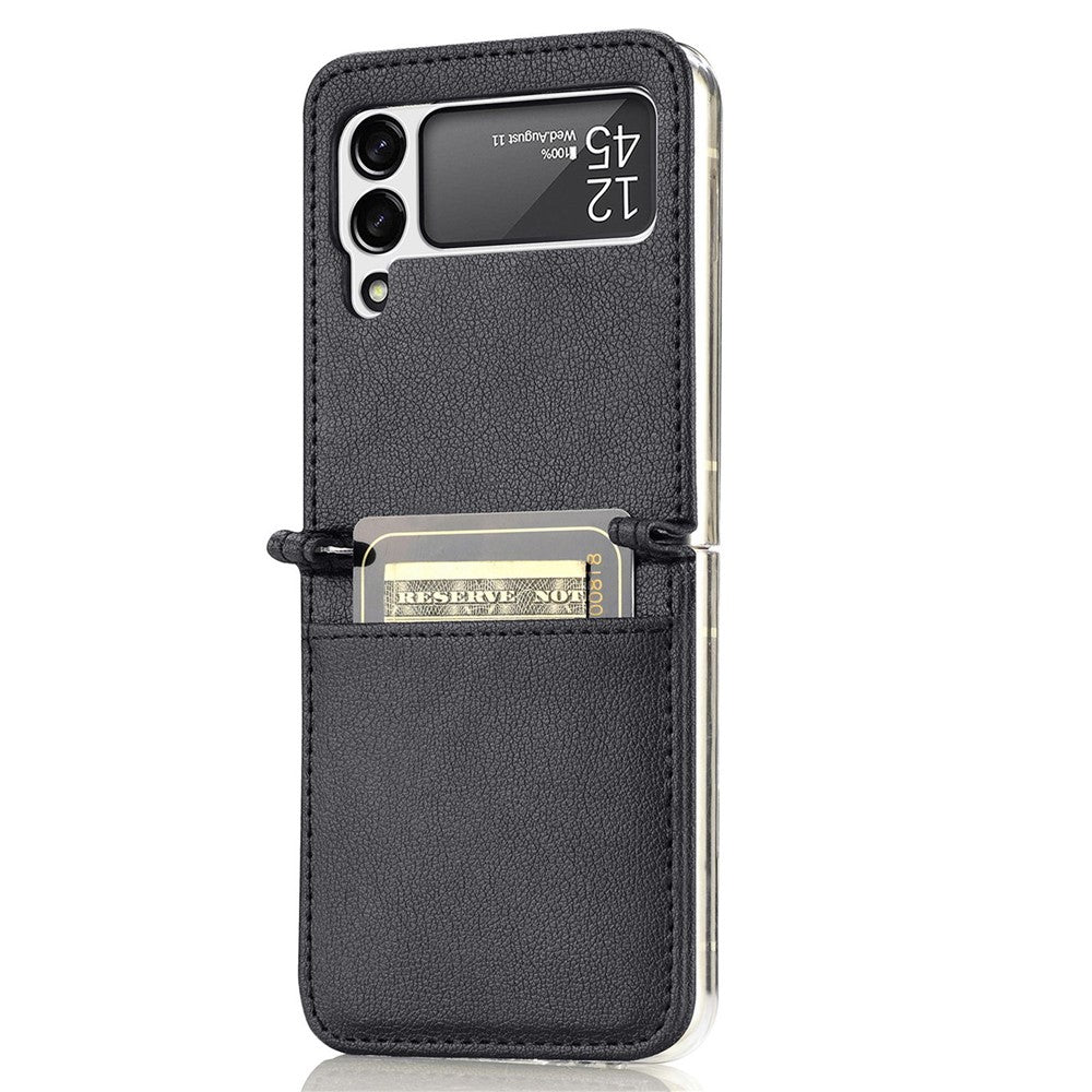 For Samsung Galaxy Z Flip4 5G Card Slot Design Ultra Thin Lychee Texture PU Leather Coating PC Protective Cover