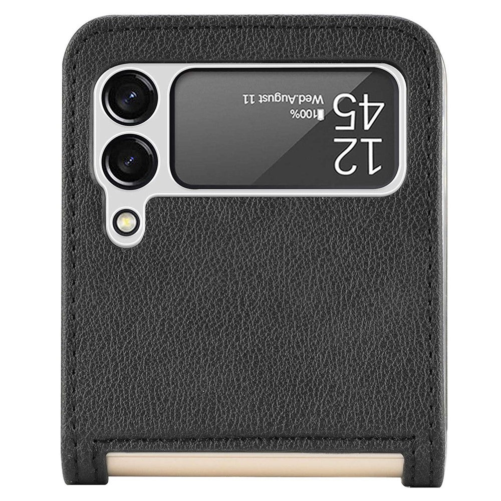 For Samsung Galaxy Z Flip4 5G Card Slot Design Ultra Thin Lychee Texture PU Leather Coating PC Protective Cover