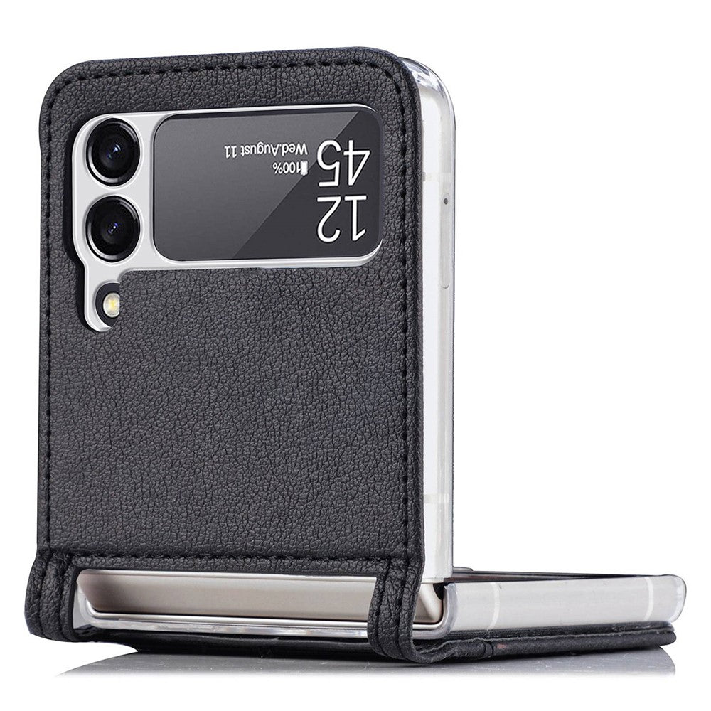 For Samsung Galaxy Z Flip4 5G Card Slot Design Ultra Thin Lychee Texture PU Leather Coating PC Protective Cover