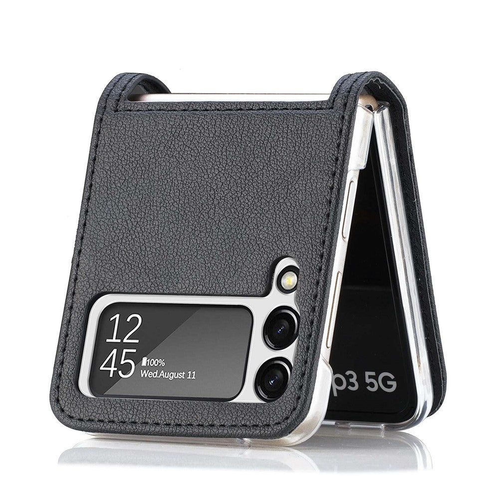 For Samsung Galaxy Z Flip4 5G Card Slot Design Ultra Thin Lychee Texture PU Leather Coating PC Protective Cover