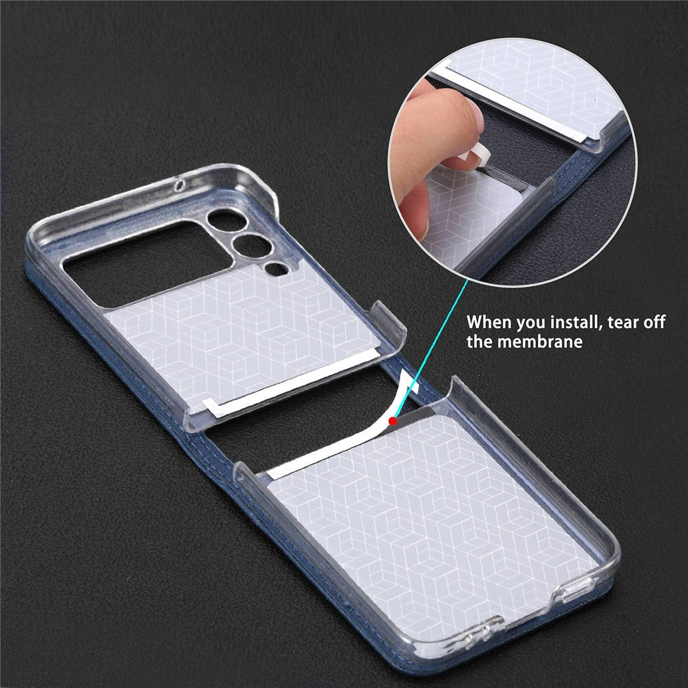 For Samsung Galaxy Z Flip4 5G Card Slot Design Ultra Thin Lychee Texture PU Leather Coating PC Protective Cover