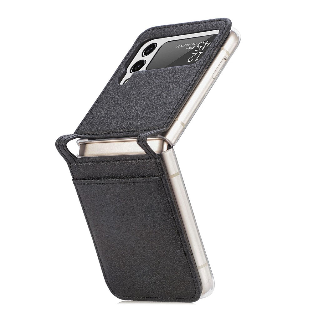 For Samsung Galaxy Z Flip4 5G Card Slot Design Ultra Thin Lychee Texture PU Leather Coating PC Protective Cover