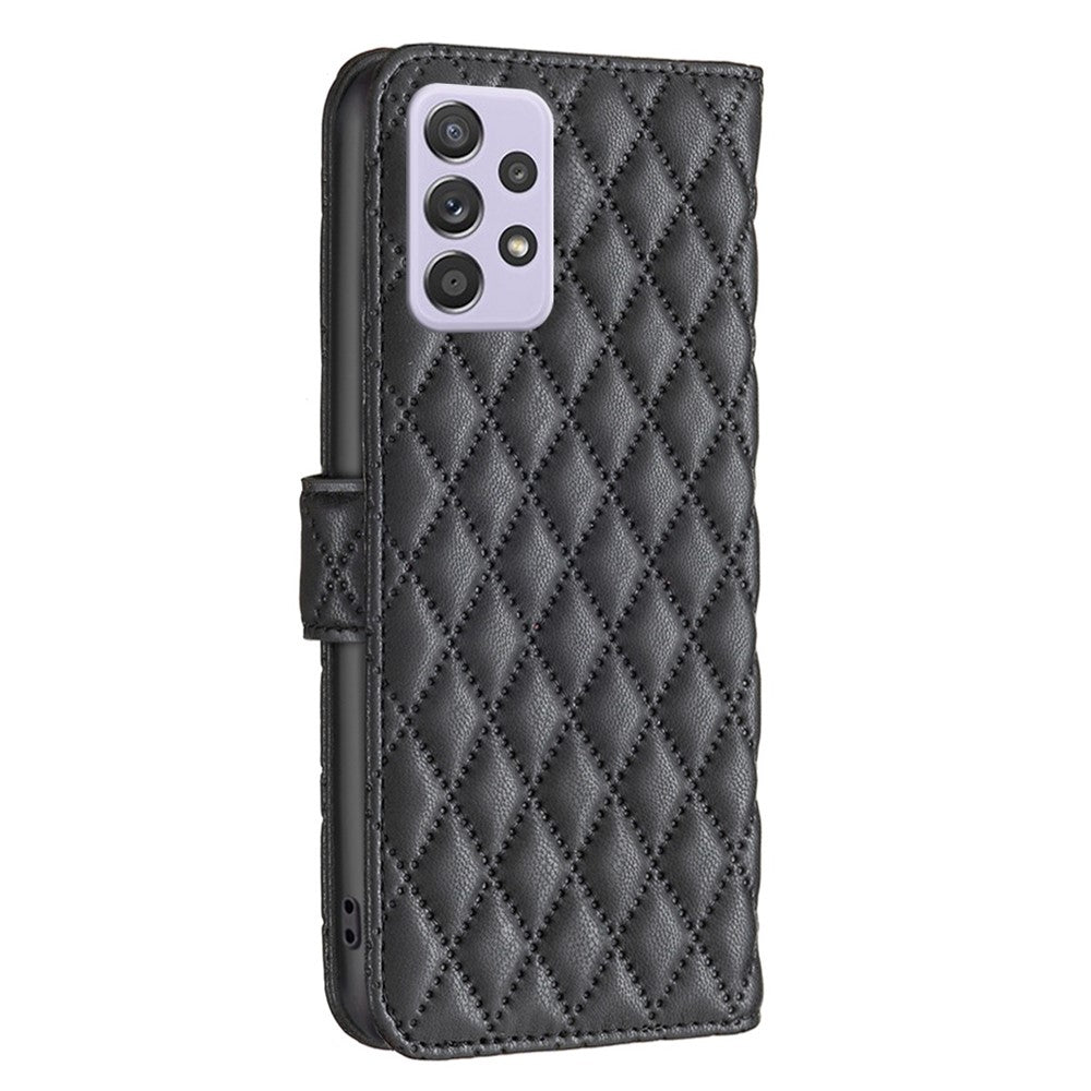 BINFEN COLOR til Samsung Galaxy A52 4G / 5G / A52s 5G PU-læderetui, BF Style-14 Præget Rombe Mønster Pungcover Mat Telefonstandercover