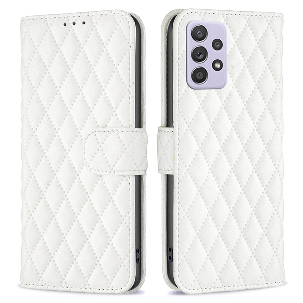 BINFEN COLOR til Samsung Galaxy A52 4G / 5G / A52s 5G PU-læderetui, BF Style-14 Præget Rombe Mønster Pungcover Mat Telefonstandercover