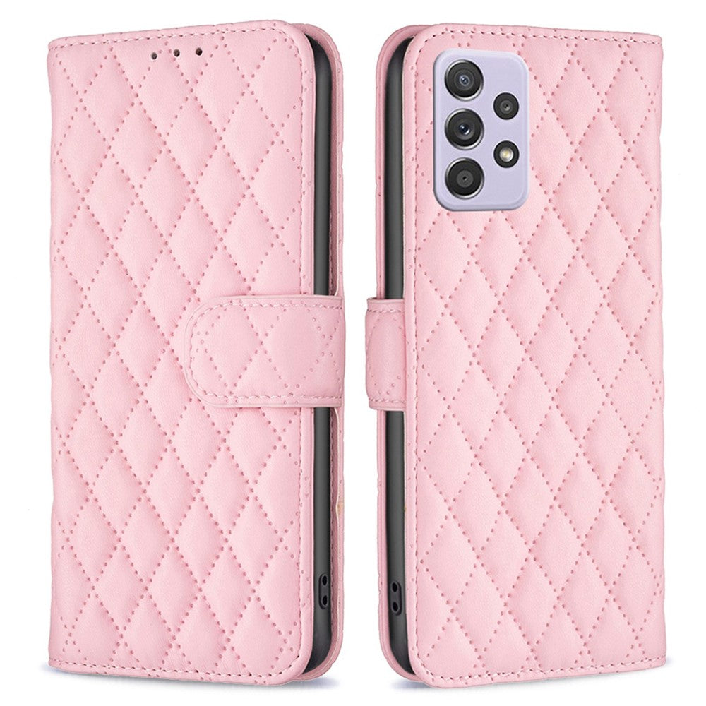 BINFEN COLOR til Samsung Galaxy A52 4G / 5G / A52s 5G PU-læderetui, BF Style-14 Præget Rombe Mønster Pungcover Mat Telefonstandercover