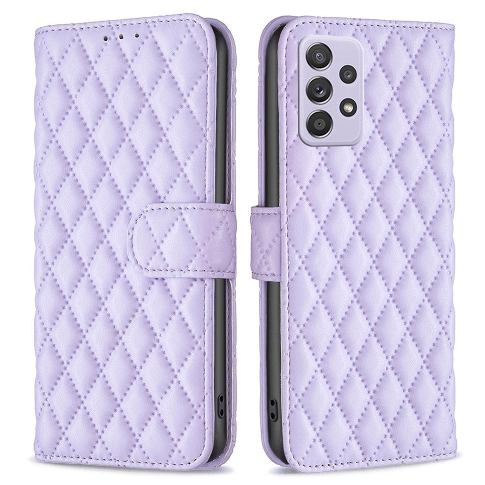 BINFEN COLOR til Samsung Galaxy A52 4G / 5G / A52s 5G PU-læderetui, BF Style-14 Præget Rombe Mønster Pungcover Mat Telefonstandercover