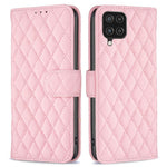 BINFEN COLOR för Samsung Galaxy A12 4G plånboksfodral, BF Style-14 fallsäkert präglat rombmönster stativ matt PU-läderfodral