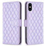 BINFEN COLOR For iPhone XS Max 6.5 inch Wallet Cover, BF Style-14 Imprinted Rhombus Pattern Overall Coverage Stand Matte PU Leather Case