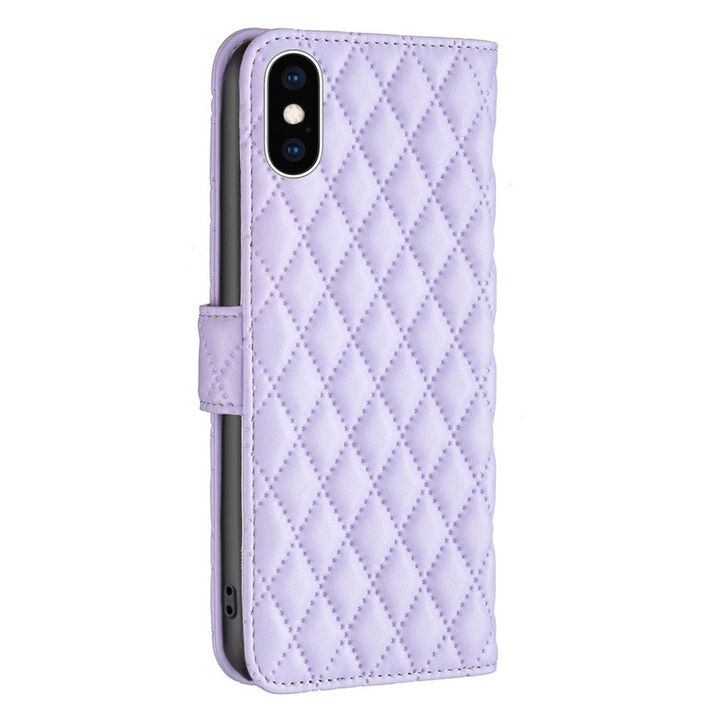 BINFEN COLOR For iPhone XS Max 6.5 inch Wallet Cover, BF Style-14 Imprinted Rhombus Pattern Overall Coverage Stand Matte PU Leather Case