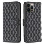 BINFEN COLOR För iPhone 12 Pro 6,1 tum BF Style-14 Präglat rombmönster Läderplånbokfodral med kreditkortshållare Flip Folio Book Magnetisk PU mobilskal