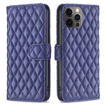 BINFEN COLOR För iPhone 12 Pro 6,1 tum BF Style-14 Präglat rombmönster Läderplånbokfodral med kreditkortshållare Flip Folio Book Magnetisk PU mobilskal