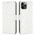 BINFEN COLOR För iPhone 12 Pro 6,1 tum BF Style-14 Präglat rombmönster Läderplånbokfodral med kreditkortshållare Flip Folio Book Magnetisk PU mobilskal