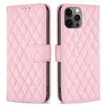 BINFEN COLOR För iPhone 12 Pro 6,1 tum BF Style-14 Präglat rombmönster Läderplånbokfodral med kreditkortshållare Flip Folio Book Magnetisk PU mobilskal