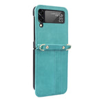 For Samsung Galaxy Z Flip4 5G Phone Cover with One-piece Design Anti-scratch PU Leather + PC Mobile Phone Case with Long Lanyard Card Holder