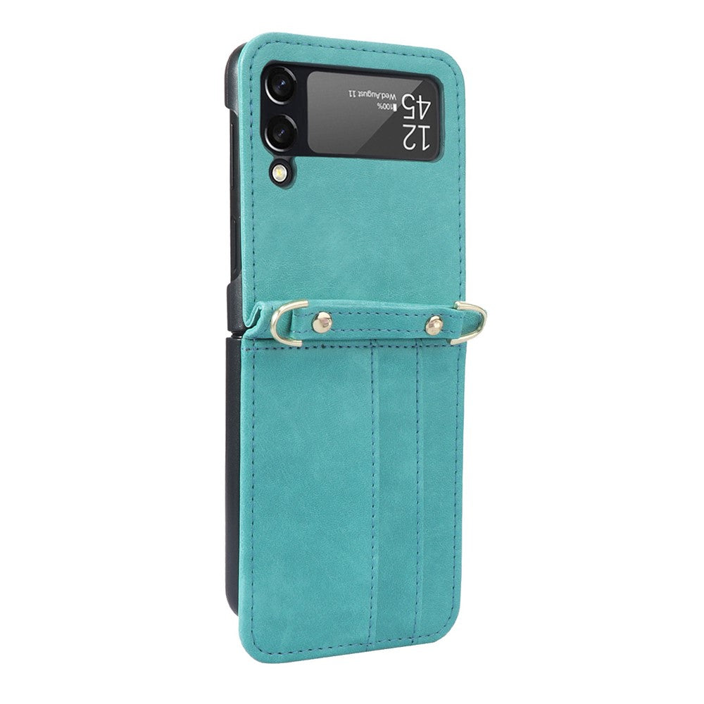 For Samsung Galaxy Z Flip4 5G Phone Cover with One-piece Design Anti-scratch PU Leather + PC Mobile Phone Case with Long Lanyard Card Holder