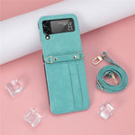 For Samsung Galaxy Z Flip4 5G Phone Cover with One-piece Design Anti-scratch PU Leather + PC Mobile Phone Case with Long Lanyard Card Holder