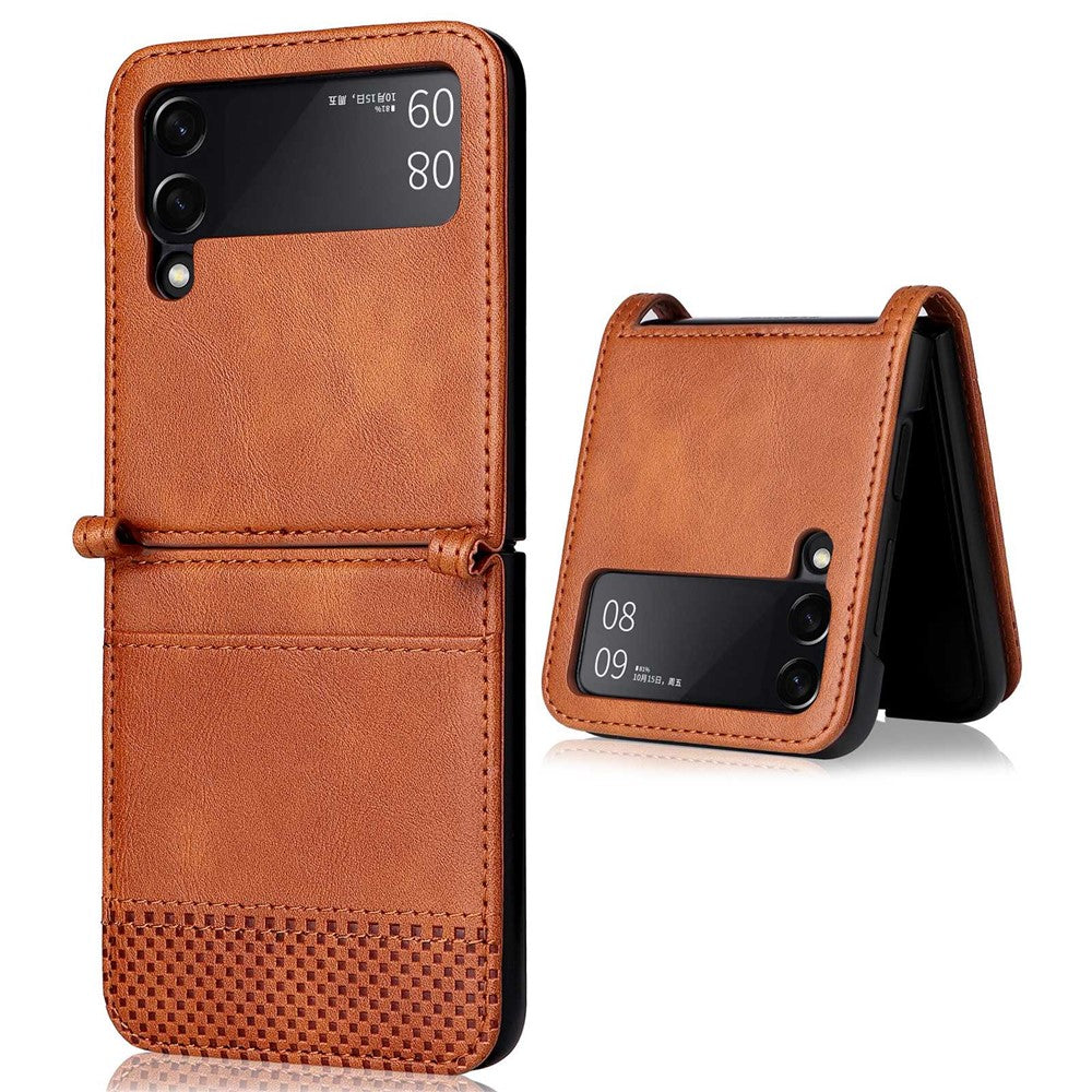 Samsung Galaxy Z Flip4 5G, faldsikkert mobilcover med vintagetekstur, design i ét stykke, PC-mobilcover belagt med PU-læder og kortlomme