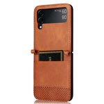 Samsung Galaxy Z Flip4 5G, faldsikkert mobilcover med vintagetekstur, design i ét stykke, PC-mobilcover belagt med PU-læder og kortlomme