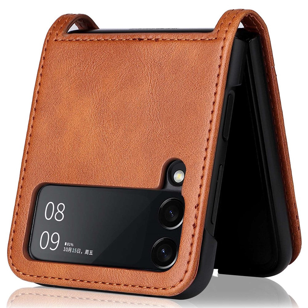 Samsung Galaxy Z Flip4 5G, faldsikkert mobilcover med vintagetekstur, design i ét stykke, PC-mobilcover belagt med PU-læder og kortlomme