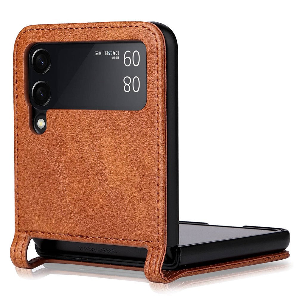 Samsung Galaxy Z Flip4 5G, faldsikkert mobilcover med vintagetekstur, design i ét stykke, PC-mobilcover belagt med PU-læder og kortlomme