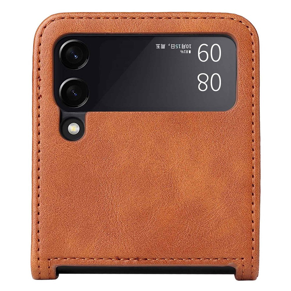 Samsung Galaxy Z Flip4 5G, faldsikkert mobilcover med vintagetekstur, design i ét stykke, PC-mobilcover belagt med PU-læder og kortlomme