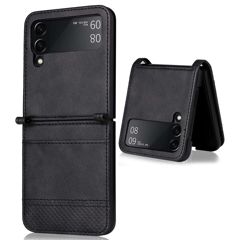 Samsung Galaxy Z Flip4 5G, faldsikkert mobilcover med vintagetekstur, design i ét stykke, PC-mobilcover belagt med PU-læder og kortlomme
