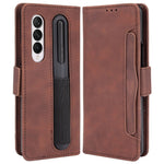 Samsung Galaxy Z Fold4 5G velbeskyttende stødsikkert mobilskal med penneholder, PU-læder + TPU, flere kortlommer, design som tegnebogsetui