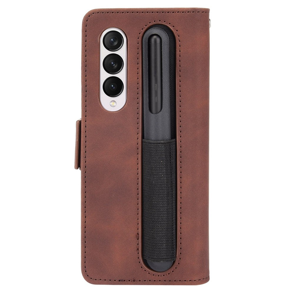 Samsung Galaxy Z Fold4 5G velbeskyttende stødsikkert mobilskal med penneholder, PU-læder + TPU, flere kortlommer, design som tegnebogsetui