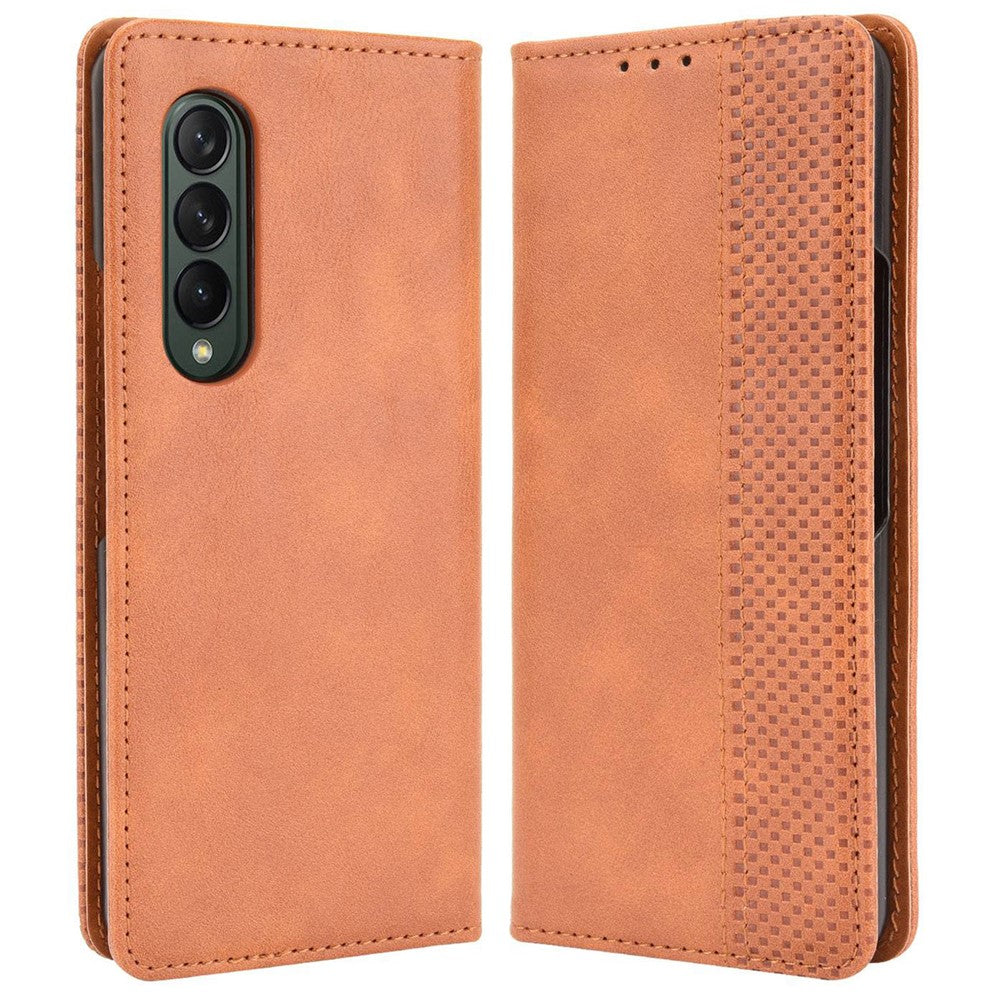 For Samsung Galaxy Z Fold4 5G Shockproof Retro Texture Phone Flip Leather Case Wallet Stand Magnetic Auto Closure Wear-resistant Phone Cover