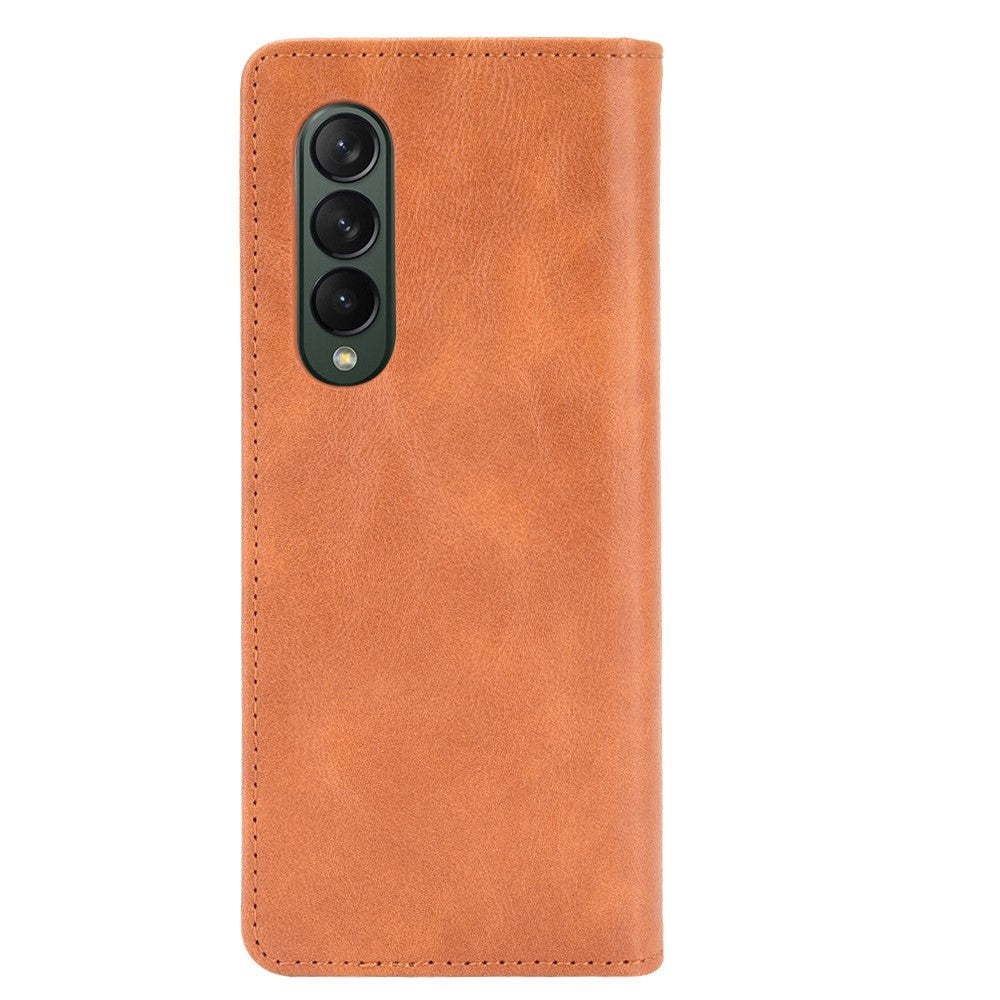 For Samsung Galaxy Z Fold4 5G Shockproof Retro Texture Phone Flip Leather Case Wallet Stand Magnetic Auto Closure Wear-resistant Phone Cover