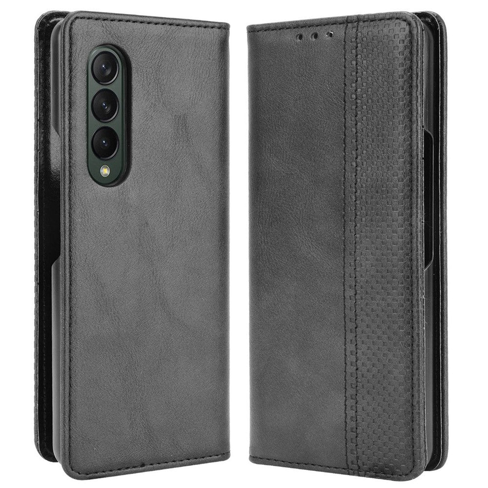 For Samsung Galaxy Z Fold4 5G Shockproof Retro Texture Phone Flip Leather Case Wallet Stand Magnetic Auto Closure Wear-resistant Phone Cover