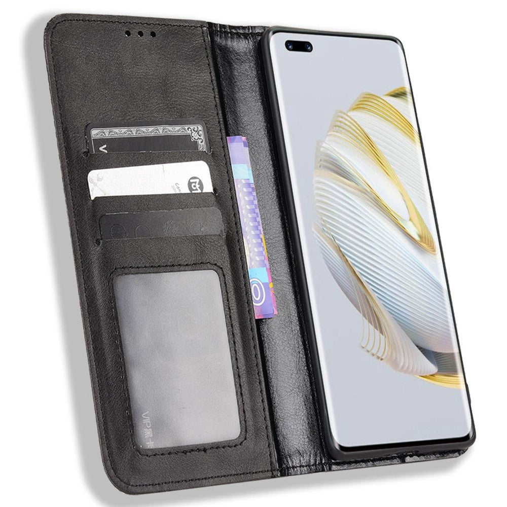 Retro PU Leather Anti-dust Wallet Case for Huawei nova 10 Pro 4G, Magnetic Stand Function Flip Auto Closing Phone Cover