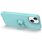 For iPhone 14 Plus 6.7 inch Easy Grip Ring Kickstand Liquid Silicone Phone Case Protective Back Cover with Wrist Strap