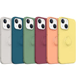 For iPhone 14 Plus 6.7 inch Easy Grip Ring Kickstand Liquid Silicone Phone Case Protective Back Cover with Wrist Strap