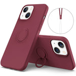 For iPhone 14 Plus 6.7 inch Easy Grip Ring Kickstand Liquid Silicone Phone Case Protective Back Cover with Wrist Strap
