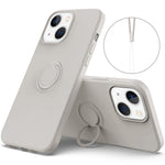 For iPhone 14 Plus 6.7 inch Easy Grip Ring Kickstand Liquid Silicone Phone Case Protective Back Cover with Wrist Strap