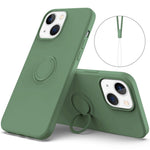 For iPhone 14 Plus 6.7 inch Easy Grip Ring Kickstand Liquid Silicone Phone Case Protective Back Cover with Wrist Strap