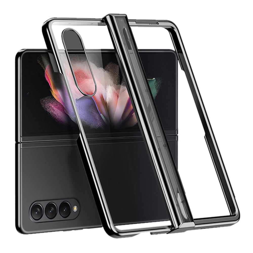 For Samsung Galaxy Z Fold4 5G Electroplating Folding Phone Case Side Hinge Protection Transparent PC Cover