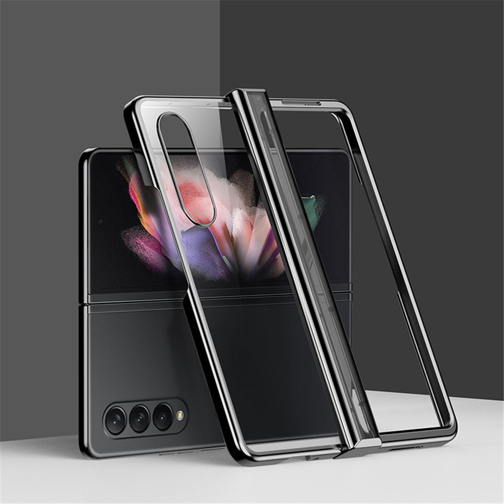 For Samsung Galaxy Z Fold4 5G Electroplating Folding Phone Case Side Hinge Protection Transparent PC Cover