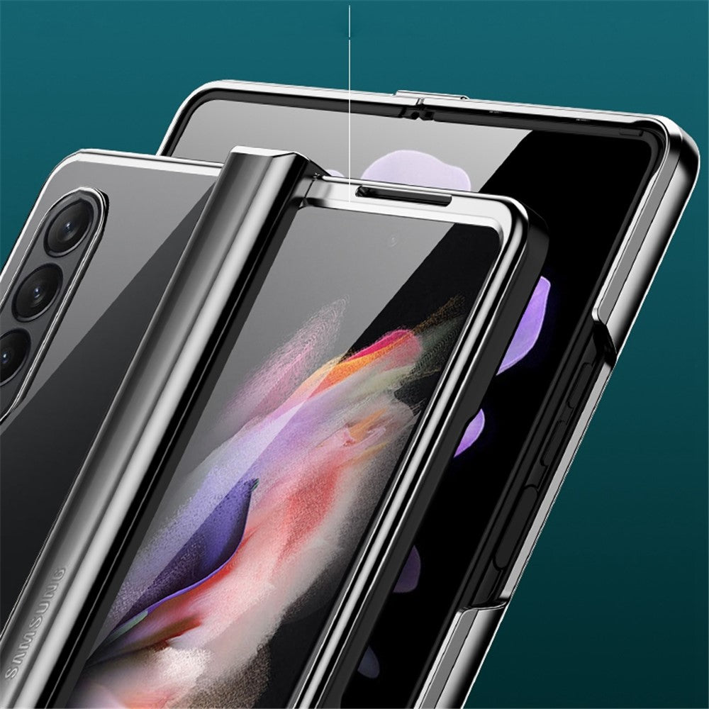 For Samsung Galaxy Z Fold4 5G Electroplating Folding Phone Case Side Hinge Protection Transparent PC Cover