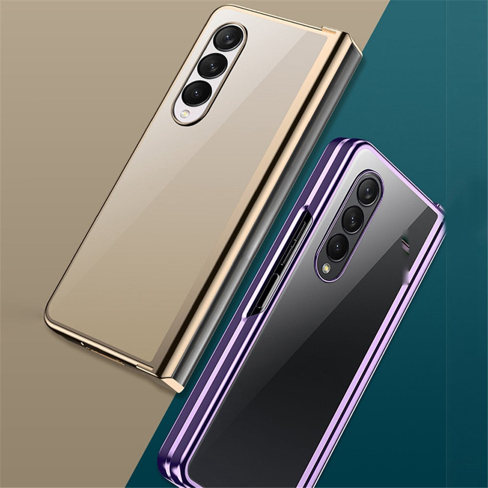 For Samsung Galaxy Z Fold4 5G Electroplating Folding Phone Case Side Hinge Protection Transparent PC Cover
