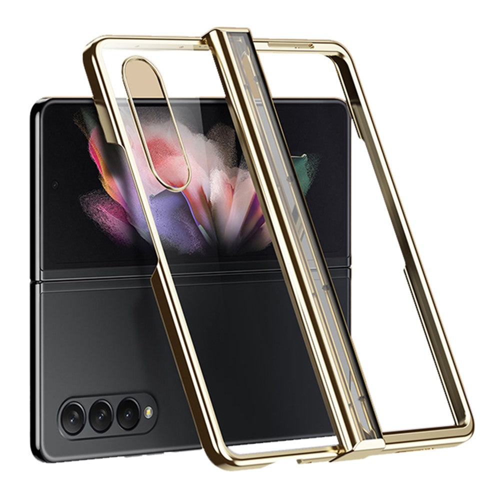 For Samsung Galaxy Z Fold4 5G Electroplating Folding Phone Case Side Hinge Protection Transparent PC Cover