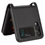 For Samsung Galaxy Z Flip4 5G Litchi Texture PU Leather Coated PC Phone Case Shockproof One-piece Cell Phone Cover with Card Slot