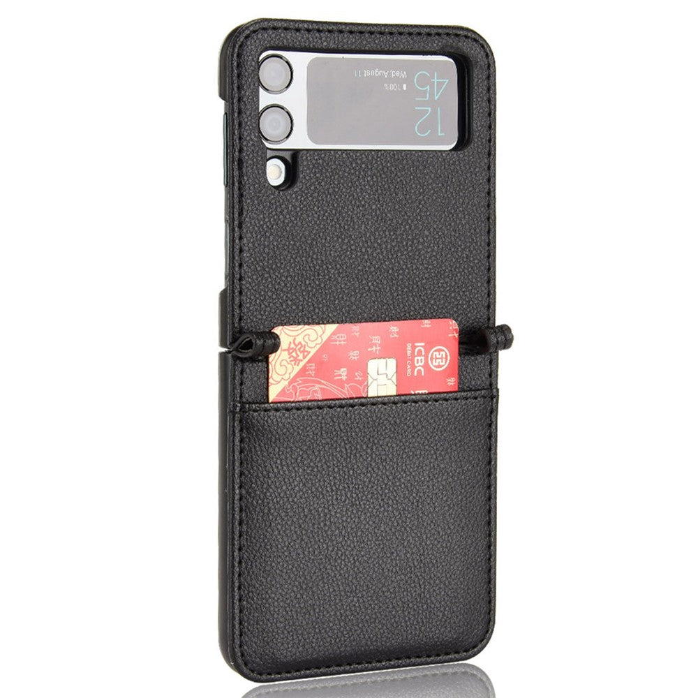 For Samsung Galaxy Z Flip4 5G Litchi Texture PU Leather Coated PC Phone Case Shockproof One-piece Cell Phone Cover with Card Slot