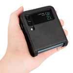 For Samsung Galaxy Z Flip4 5G Litchi Texture PU Leather Coated PC Phone Case Shockproof One-piece Cell Phone Cover with Card Slot